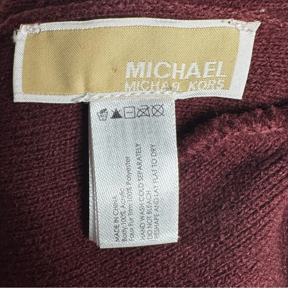 Michael Kors Stacked Logos Knit Hat Beanie W Pom Pom Maroon White